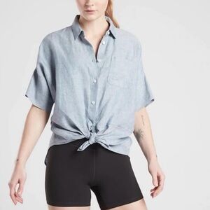 Athleta Anguilla Chambray Blue Shirt Size Large NWT
